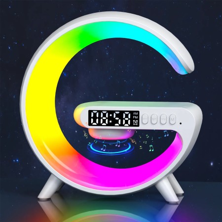 G shape Smart Wireless Charger Table Lamp Bluetooth Speaker Alarm Clock